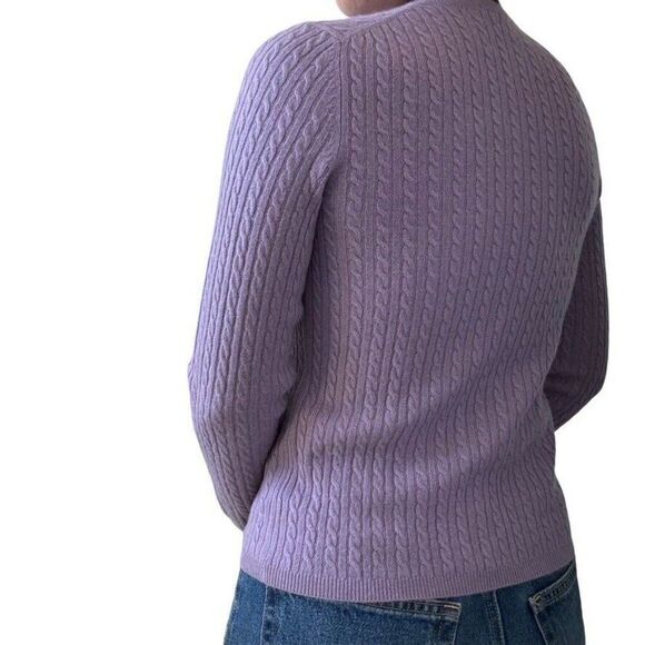 Womens Lavender Purple 100% Cashmere Cable Knit Preppy Soft Sweater Sz M - Picture 2 of 5
